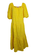 Load image into Gallery viewer, SOLID &amp; STRIPED Sunshine Yellow Tonal Plaid Peasant Dress (XS)-The Freperie
