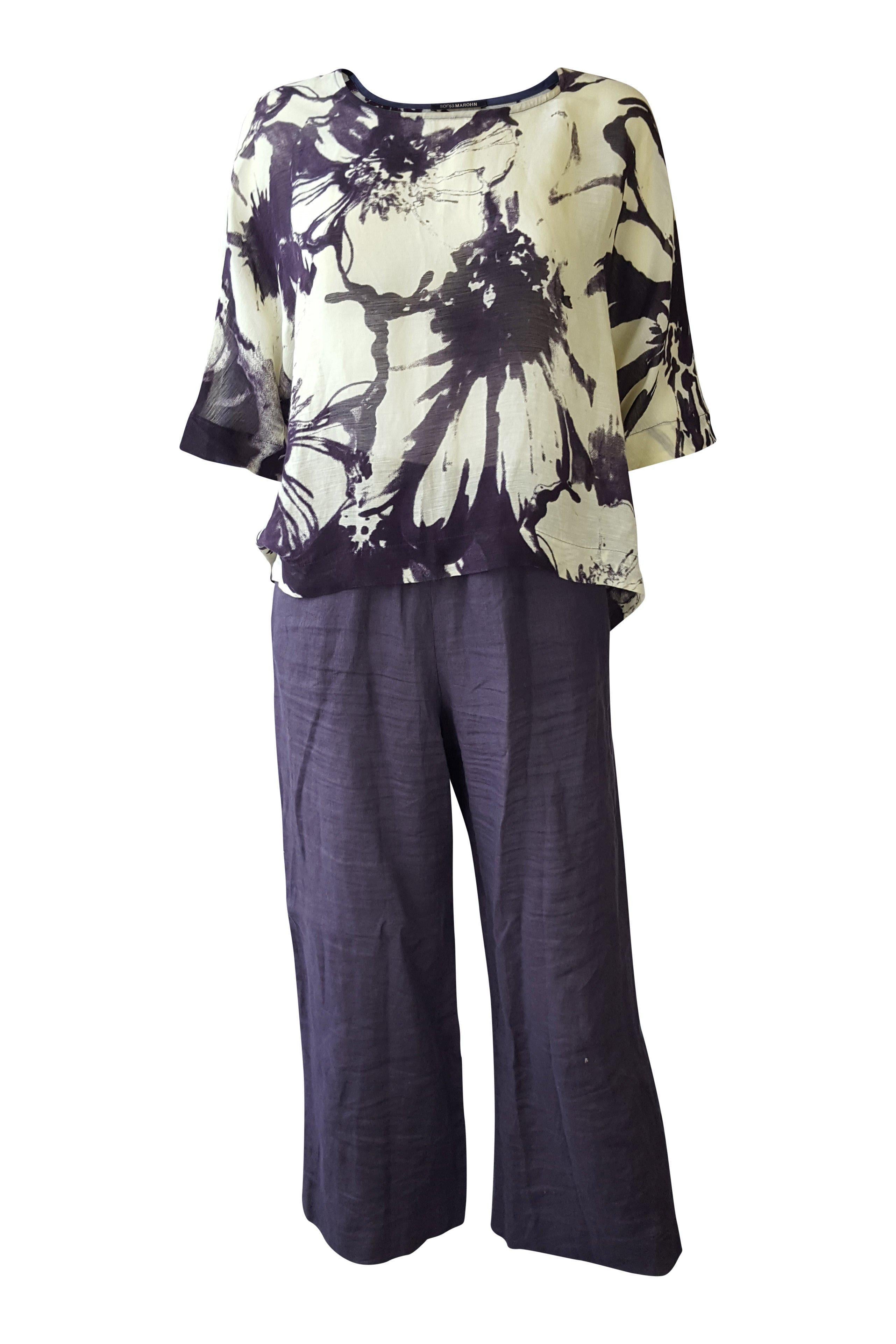 SONJA MAROHN Cotton Blend Purple Cream Top Trousers Set (10)-Sonja Marohn-The Freperie