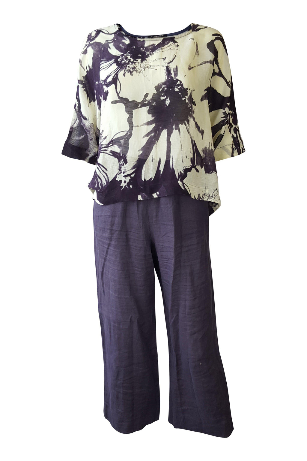 SONJA MAROHN Cotton Blend Purple Cream Top Trousers Set (10)-Sonja Marohn-The Freperie