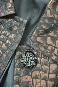 ST JOHN Black Wool Blend Silk Lined Open Front Jacquard Opera Coat (6)-St John-The Freperie