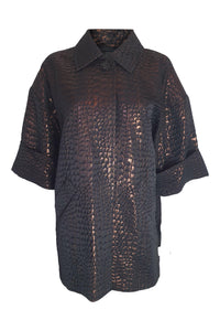 ST JOHN Black Wool Blend Silk Lined Open Front Jacquard Opera Coat (6)-St John-The Freperie