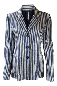 STEPHAN JANSON Blue Silver Stripe Glitter Blazer (44)-Stephan Janson-The Freperie