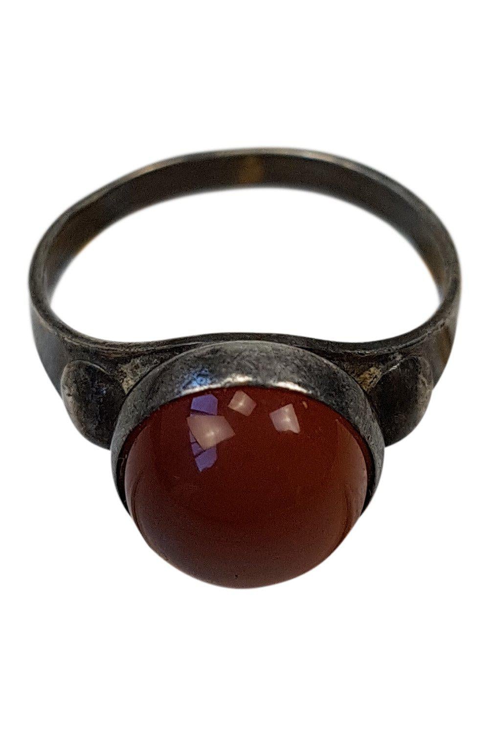 STERLING SILVER Handmade Ring Amber Glass Stone Set (K)-The Freperie