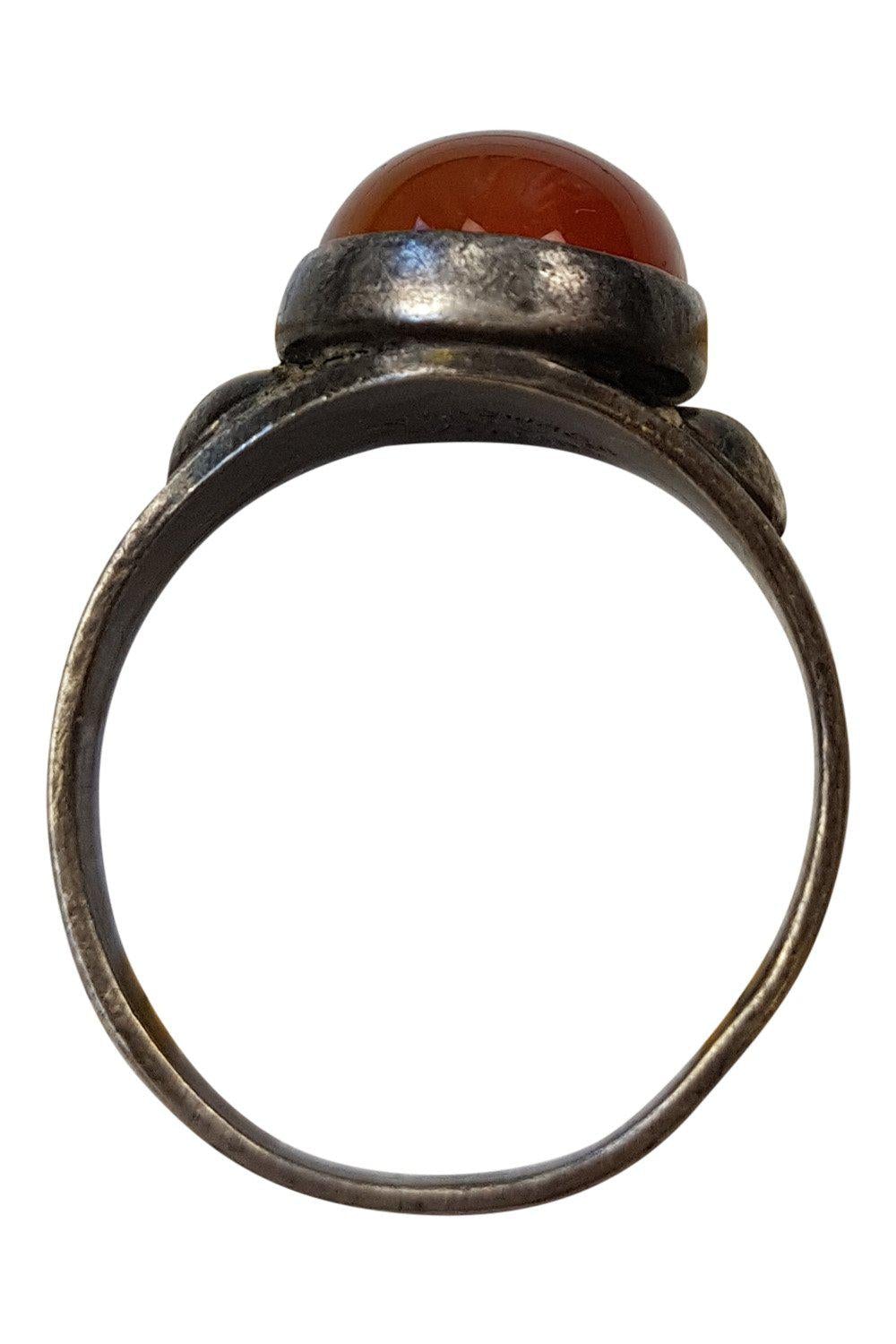 STERLING SILVER Handmade Ring Amber Glass Stone Set (K)-The Freperie