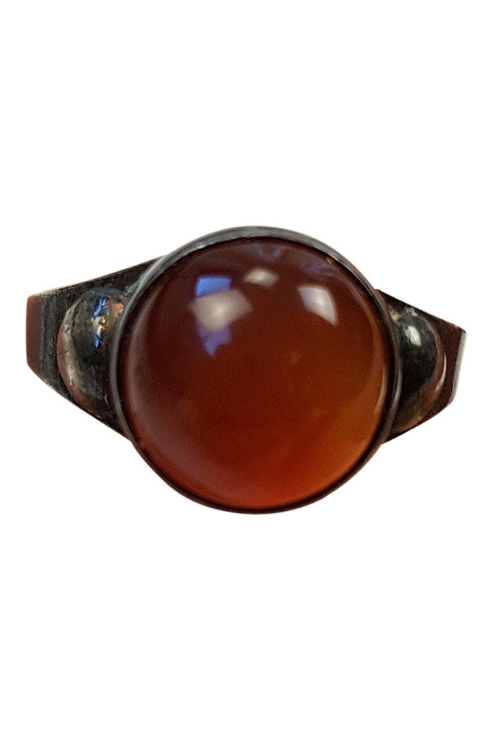 STERLING SILVER Handmade Ring Amber Glass Stone Set (K)-The Freperie