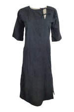 Load image into Gallery viewer, SUZON DE JARDIN Black Linen Scoop Neck Midi Dress (XS)-The Freperie
