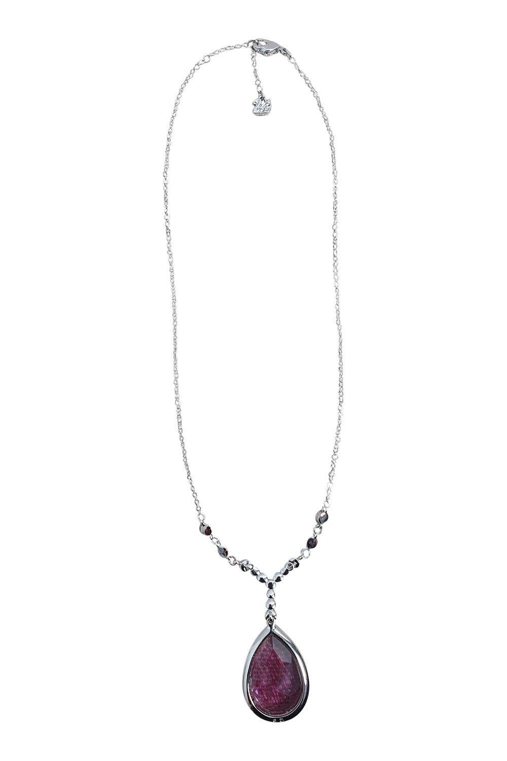 SWAROVSKI Purple Crystal Pendant White Rhodium Plated Necklace (8")-The Freperie