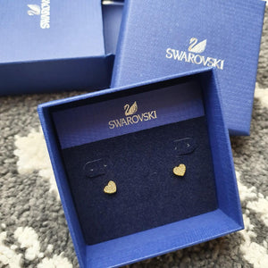 SWAROVSKI Yellow Gold Plated White Crystal Studded Heart Shaped Earrings (S)-The Freperie