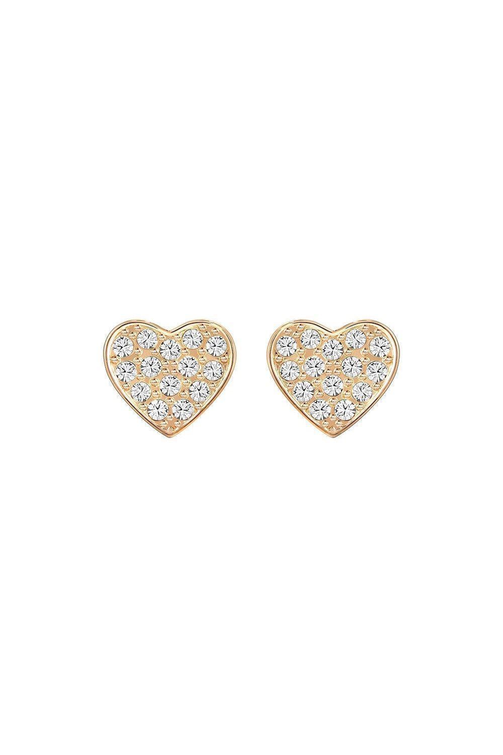 SWAROVSKI Yellow Gold Plated White Crystal Studded Heart Earring-Swarovski-The Freperie