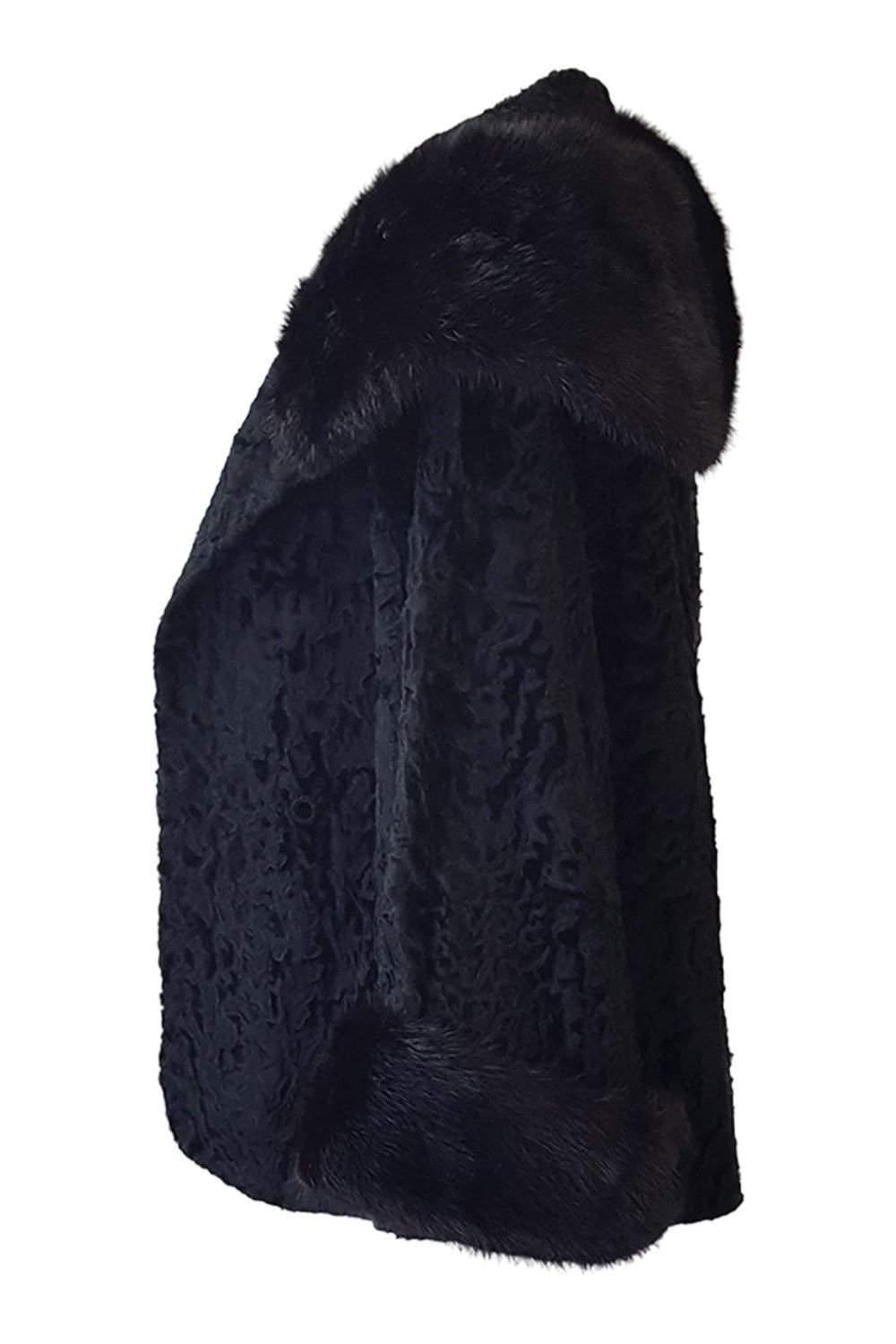 SYLVIA W Ladies Numbered Vintage Black Fur Trimmed Bolero Jacket (S)-Sylvia W-The Freperie