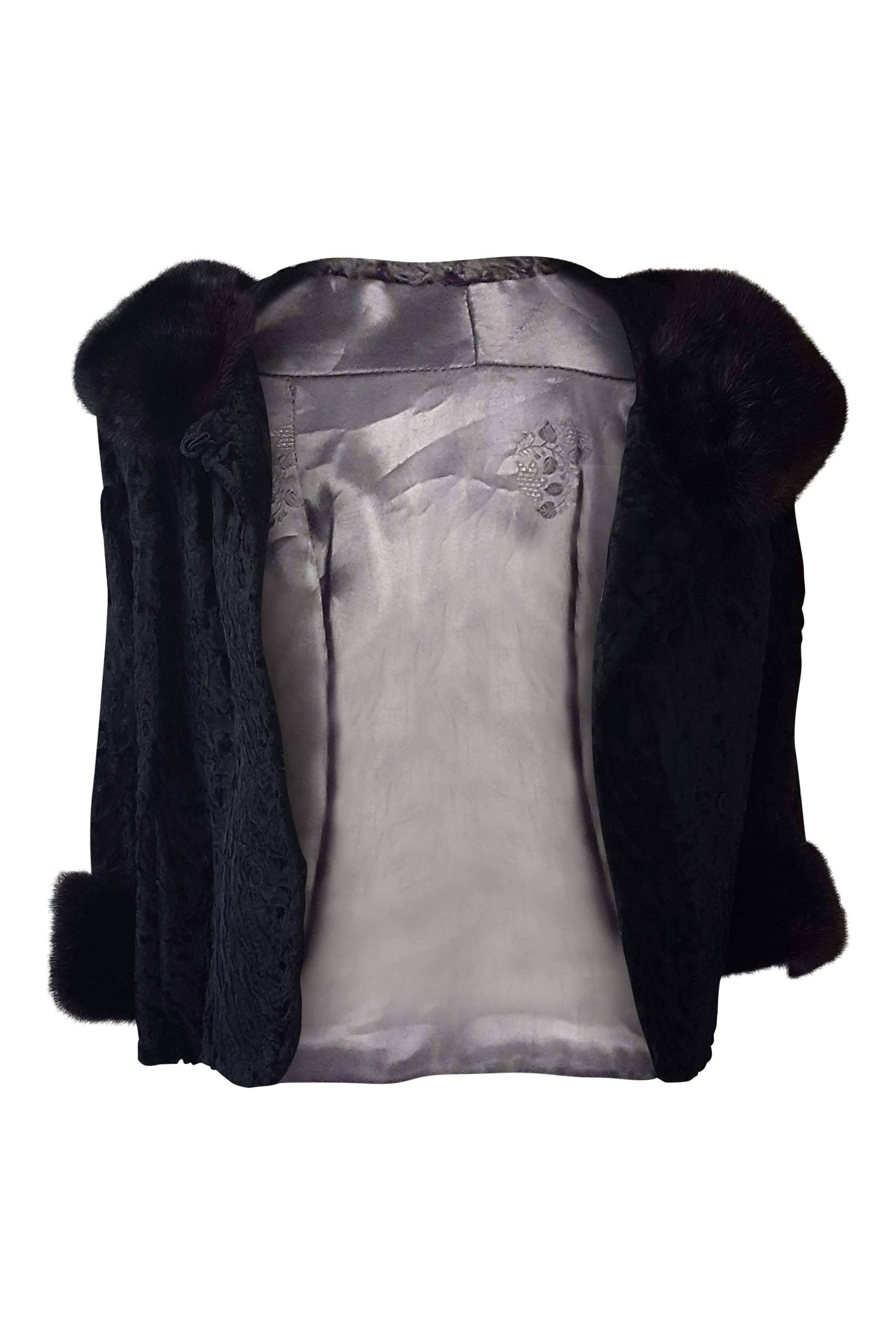 SYLVIA W Ladies Numbered Vintage Black Fur Trimmed Bolero Jacket (S)-Sylvia W-The Freperie