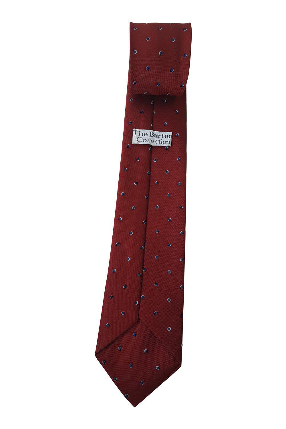 THE BURTON COLLECTION Metallic Red Tie With Blue Dotted Repeat (57")-The Burton Collection-The Freperie