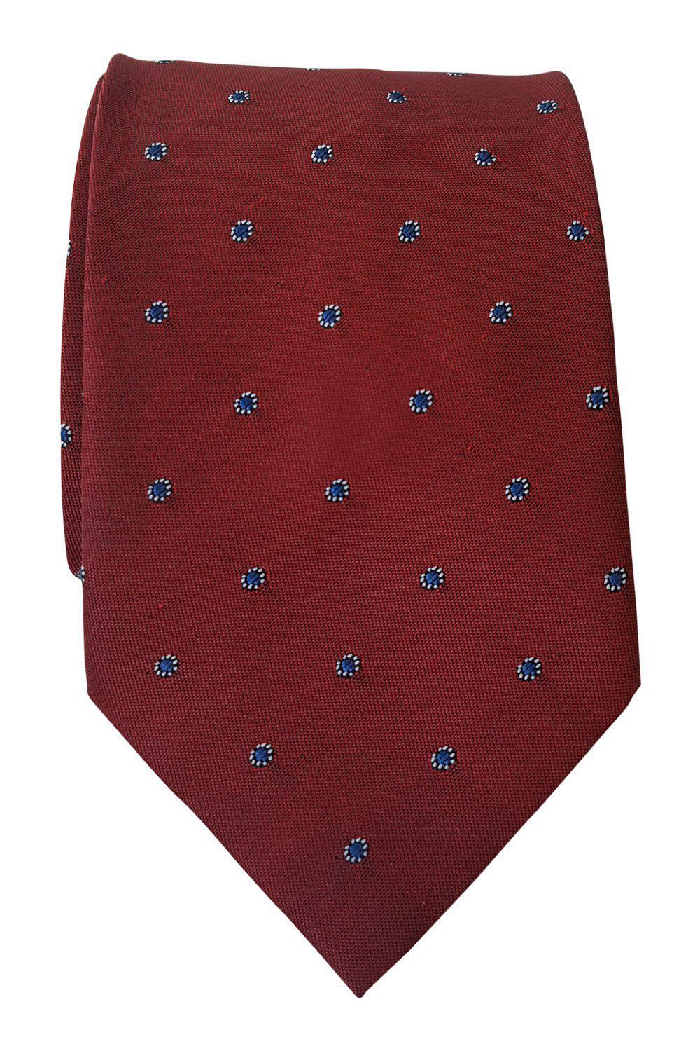 THE BURTON COLLECTION Metallic Red Tie With Blue Dotted Repeat (57")-The Burton Collection-The Freperie