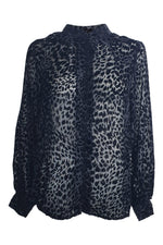 Load image into Gallery viewer, THE KOOPLES Artichoke Velvet Black Animal Print Sheer Shirt (0 | UK 08 | EU 34)-The Freperie

