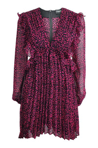 THE KOOPLES Black Pink Floral Repeat Sheer Mini Dress (1 | EU 36 | UK 10 | IT 42)-The Freperie