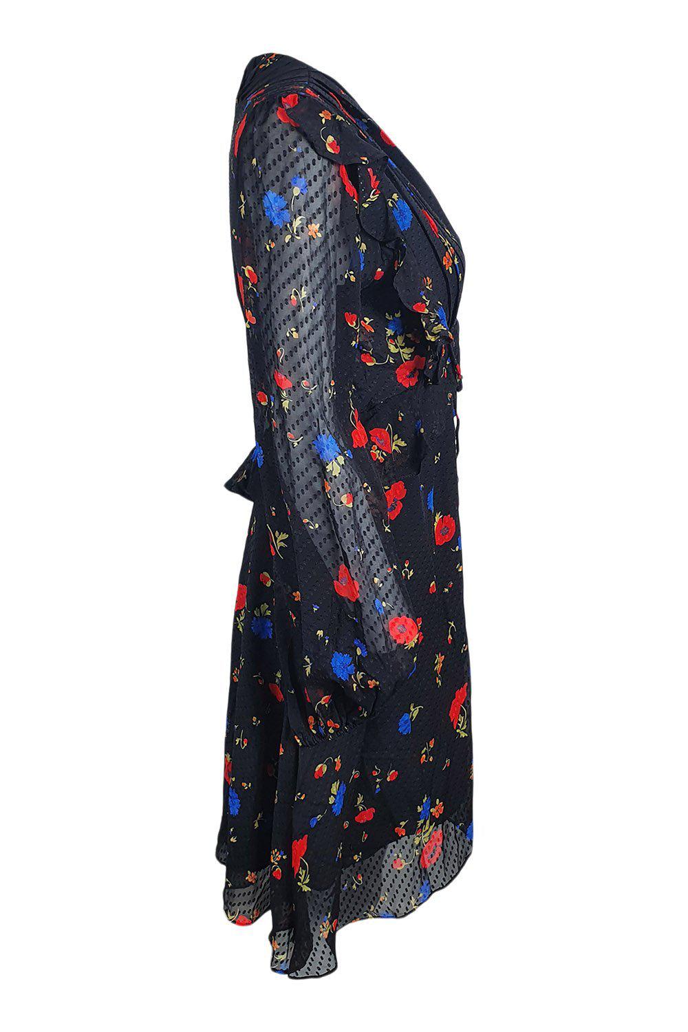 THE KOOPLES Black Silk Floral Print Long Sleeve Mini Dress (1 | UK 10 | EU 36)-The Freperie