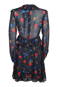 THE KOOPLES Black Silk Floral Print Long Sleeve Mini Dress (1 | UK 10 | EU 36)-The Freperie