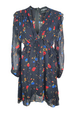 Load image into Gallery viewer, THE KOOPLES Black Silk Floral Print Long Sleeve Mini Dress (1 | UK 10 | EU 36)-The Freperie
