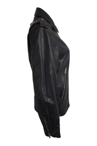 THE KOOPLES Black Washed Lambs Leather Zip Front Biker Jacket (XS)-The Kooples-The Freperie
