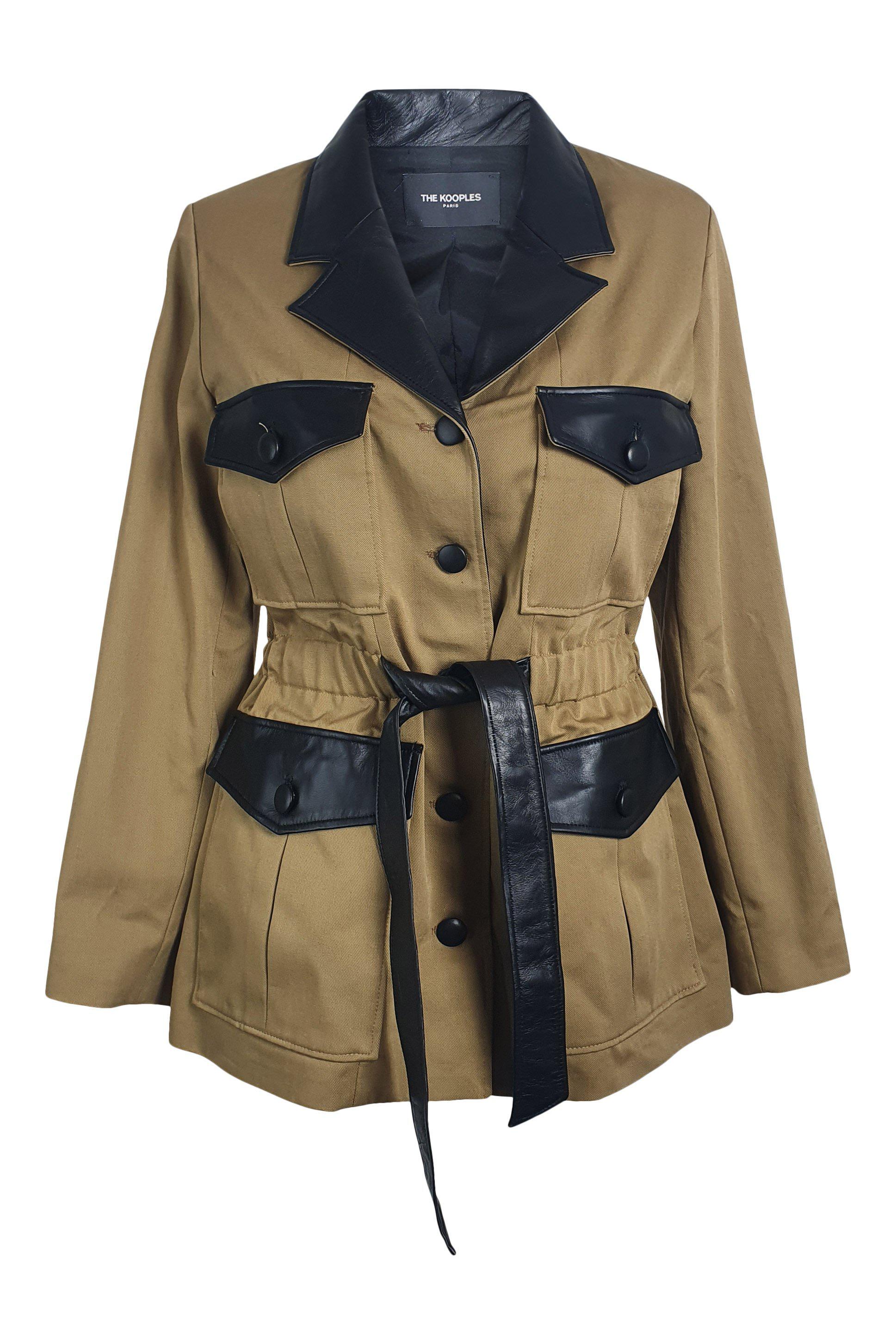 THE KOOPLES Khaki Green Sand Twill Belted Coat (EU 36 | UK 10)-The Freperie