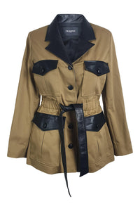 THE KOOPLES Khaki Green Sand Twill Belted Coat (EU 36 | UK 10)-The Freperie