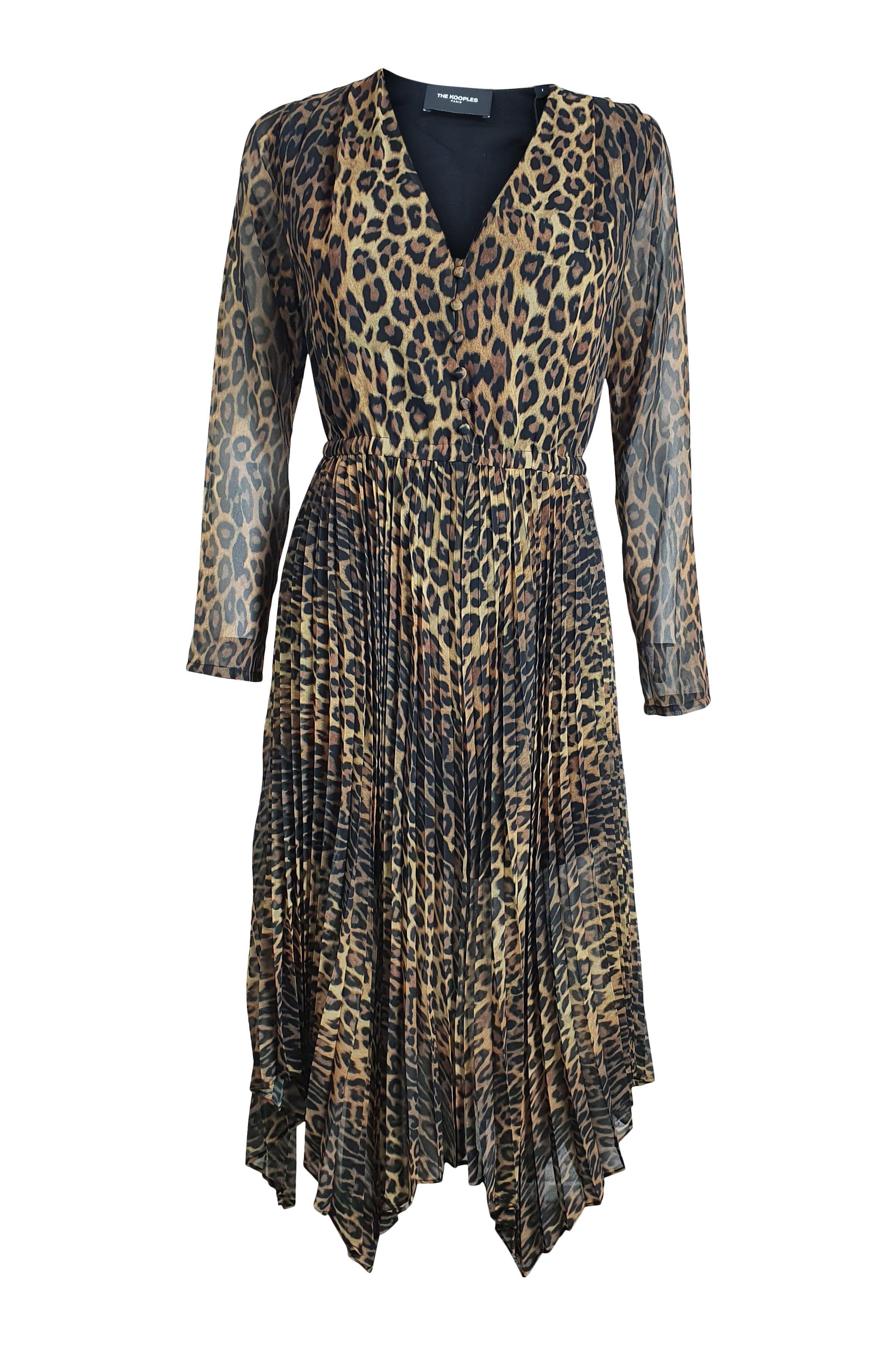THE KOOPLES Leopard Print Scarf Hem Pleated Midi Dress (1 | EU 36 | UK 10 | IT 42)-The Freperie
