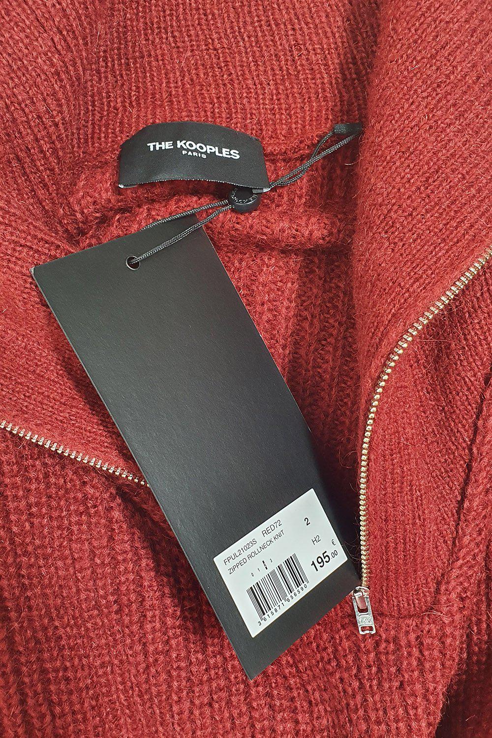 THE KOOPLES Red Mix Cable Knit Zipped Roll Neck Jumper (2 | UK 12 | EU 38)-The Freperie
