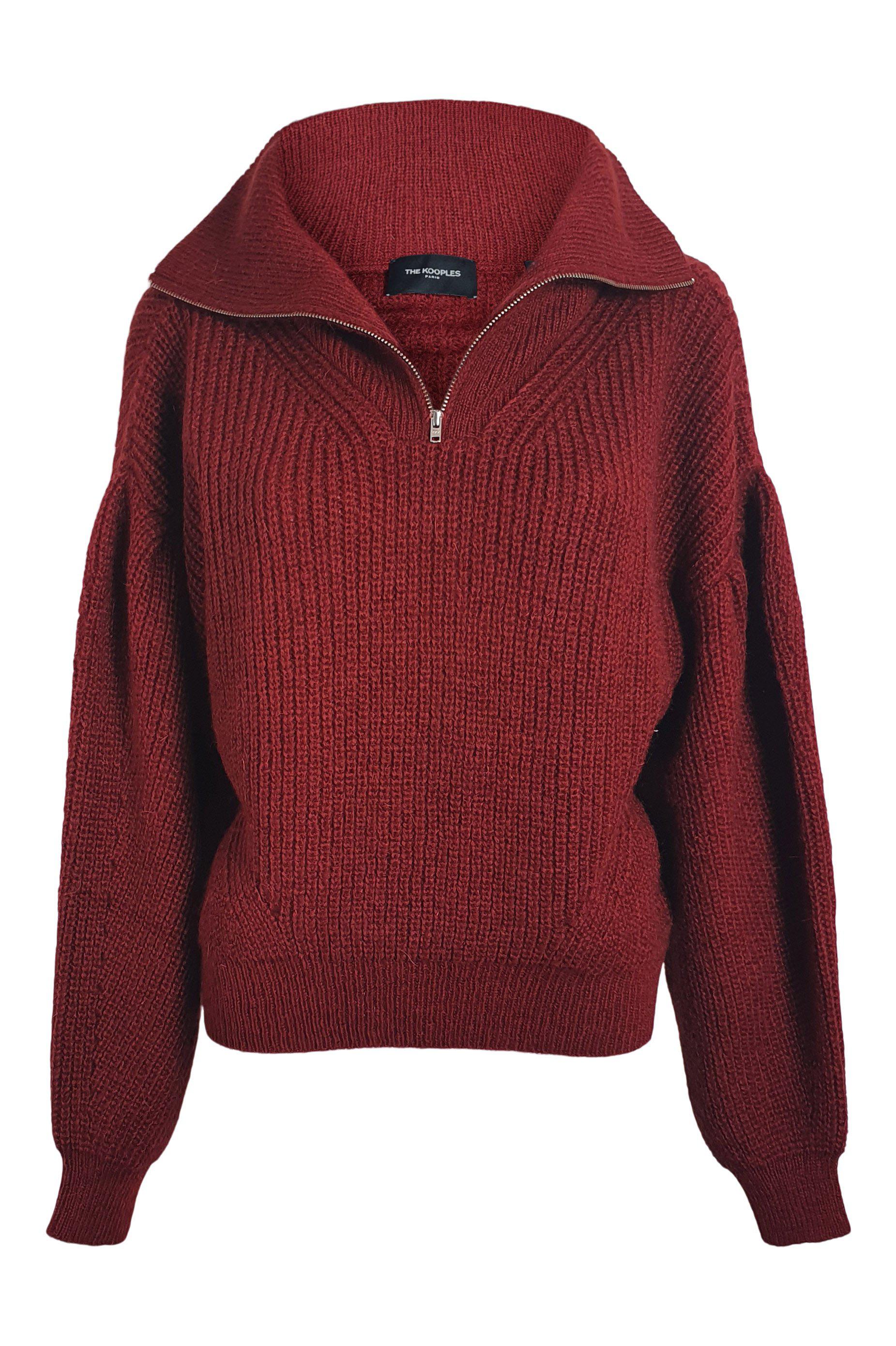 THE KOOPLES Red Mix Cable Knit Zipped Roll Neck Jumper (2 | UK 12 | EU 38)-The Freperie