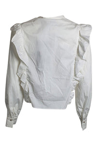 THE KOOPLES White Basic Cotton Frill Front Cropped Shirt (2 | EU 38 | UK 12 | IT 44)-The Freperie