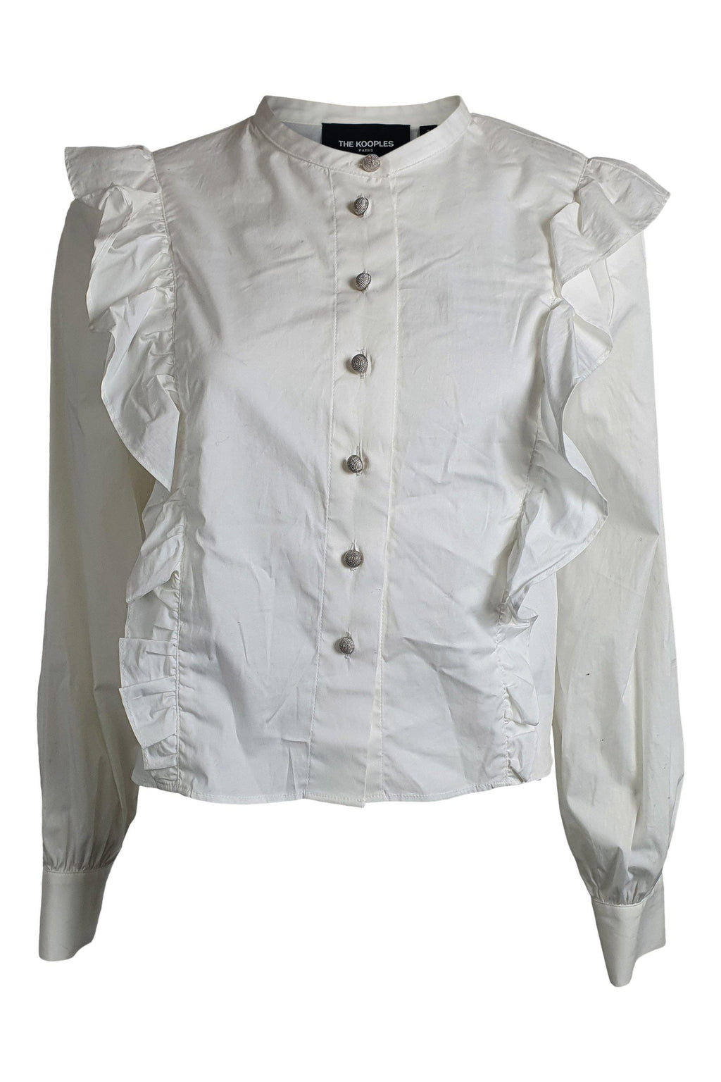 THE KOOPLES White Basic Cotton Frill Front Cropped Shirt (2 | EU 38 | UK 12 | IT 44)-The Freperie