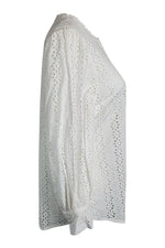 Load image into Gallery viewer, THE KOOPLES White Perforate Flowers Vintage Style Women&#39;s Blouse (3 | UK 14 | EU 40)-The Freperie
