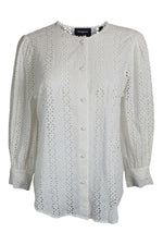 Load image into Gallery viewer, THE KOOPLES White Perforate Flowers Vintage Style Women&#39;s Blouse (3 | UK 14 | EU 40)-The Freperie

