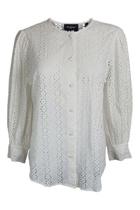 THE KOOPLES White Perforate Flowers Vintage Style Women's Blouse (3 | UK 14 | EU 40)-The Freperie