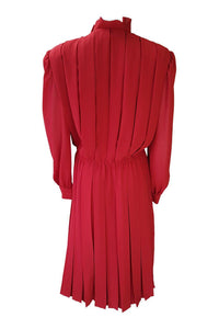 THE WHITE HOUSE Vintage Red Pleated Long Sleeve Dress (44)-The White House-The Freperie