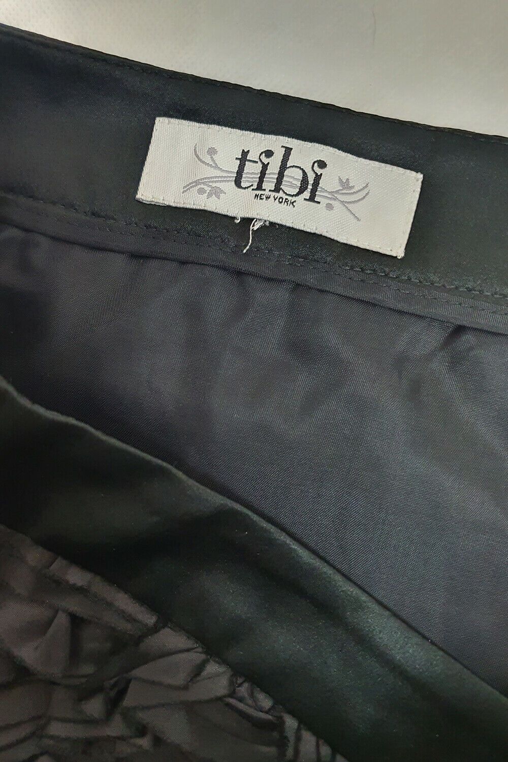 TIBI Black Silk Rose Petal Applique Mini Skirt (S)-The Freperie