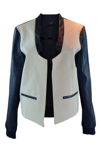 TIBI Virgin Wool Blend Black White Open Front Jacket (M)-TIBI New York-The Freperie