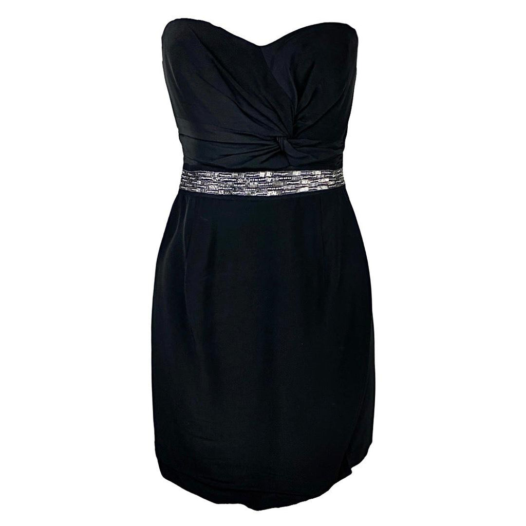Tibi Black Mini Dress with silver waist belt detail UK 10 | US 6-The Freperie