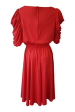 Load image into Gallery viewer, UNBRANDED Vintage Red Puffed Sleeved Diamante Bow Dress-The Freperie-The Freperie
