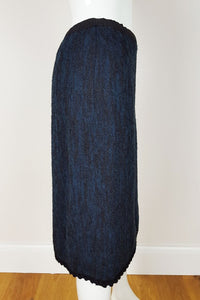 UNLABELLED Wool and Metallic Blue Pencil Skirt (UK 8)-Unlabelled-The Freperie