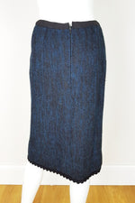 Load image into Gallery viewer, UNLABELLED Wool and Metallic Blue Pencil Skirt (UK 8)-Unlabelled-The Freperie
