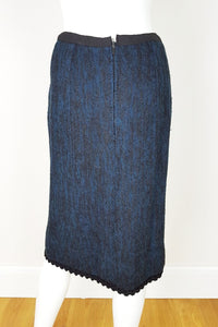 UNLABELLED Wool and Metallic Blue Pencil Skirt (UK 8)-Unlabelled-The Freperie