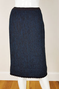 UNLABELLED Wool and Metallic Blue Pencil Skirt (UK 8)-Unlabelled-The Freperie