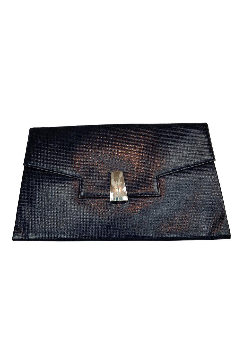 UNLABELLED VINTAGE 1960s 1970s Navy Blue Leather Flap Front Purse (M)-Unlabelled-The Freperie