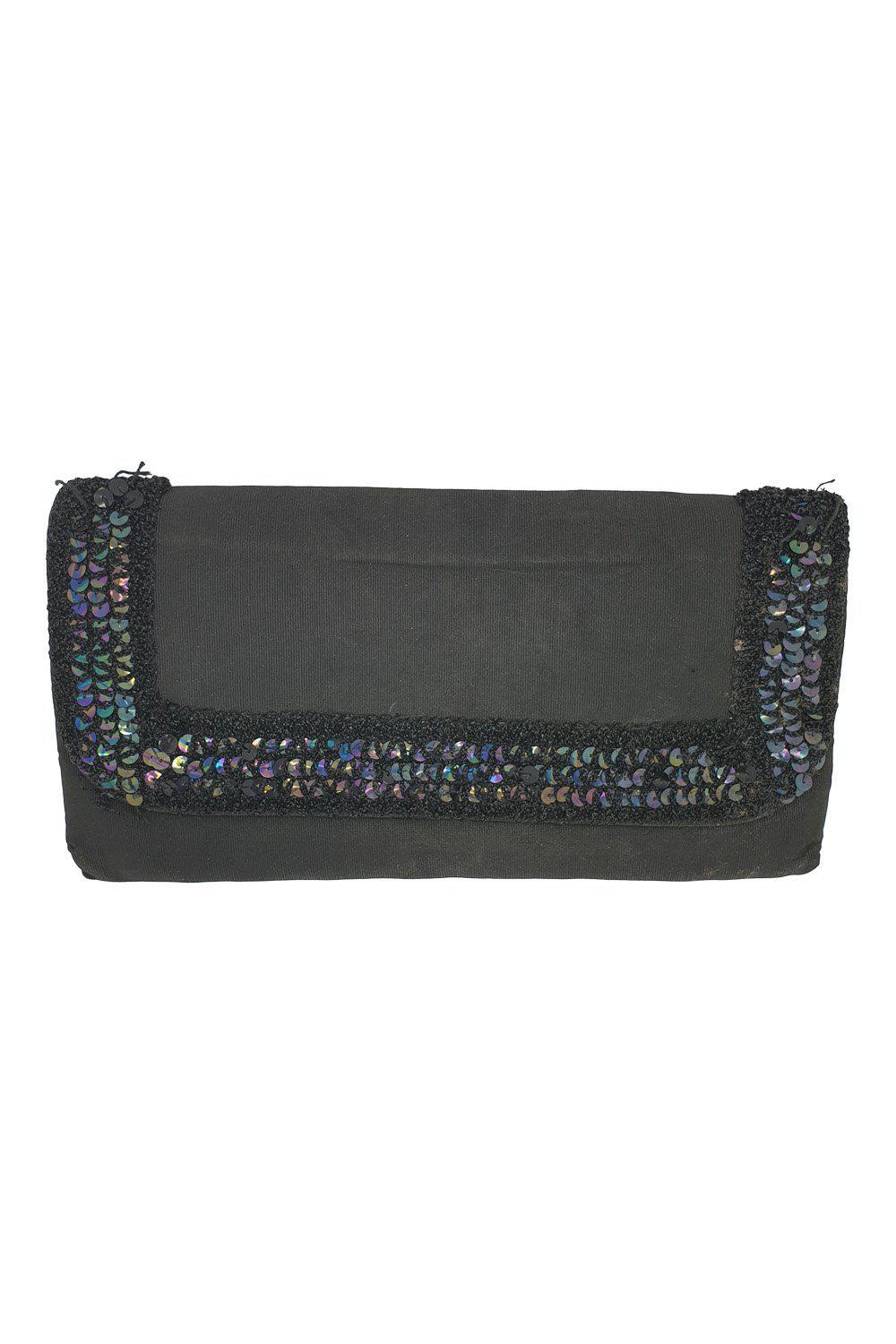UNLABELLED VINTAGE black sequin decorated clutch purse (M)-Unlabelled-The Freperie