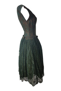 UNLABELLED Vintage Green Lace Fit and Flare Pin Up Dress (S)-Unlabelled-The Freperie