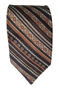 UNLABELLED Vintage Style Geometric Brown Striped Tie (58.5")-Unlabelled-The Freperie