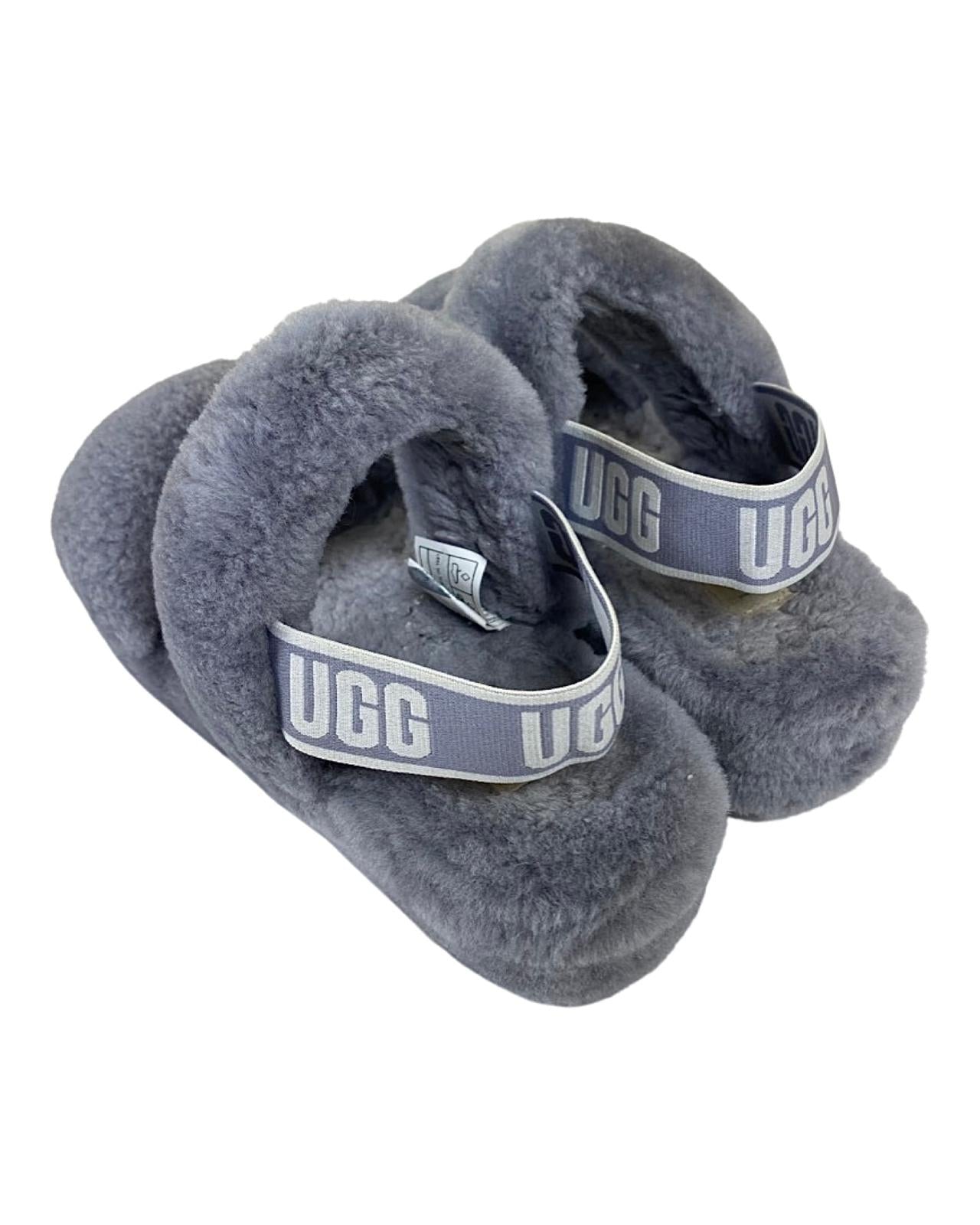 Ugg Oh Yeah Fluffy Double Strap Flat Sandals in Grey UK 5 | EU 38-The Freperie