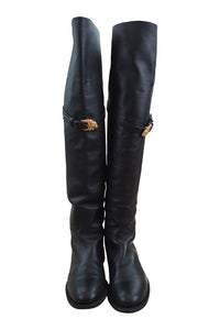 VALENTINO Black Animalia Leather Over Knee Boots (EU 39)-Valentino-The Freperie