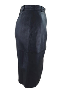 VALENTINO Black Leather Faux Wrap Front Knee Length Skirt (40)-Valentino-The Freperie