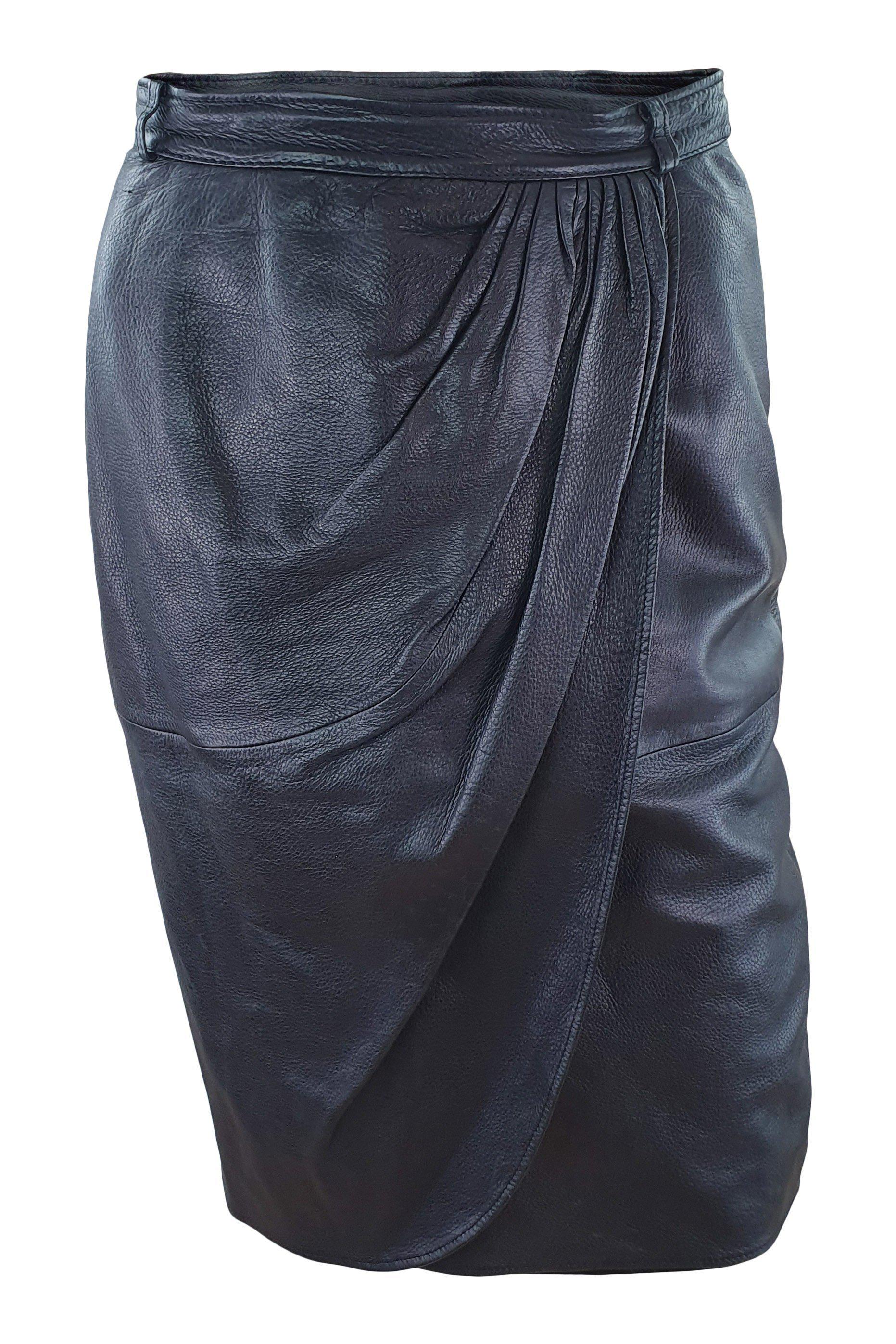 VALENTINO Black Leather Faux Wrap Front Knee Length Skirt (40)-Valentino-The Freperie